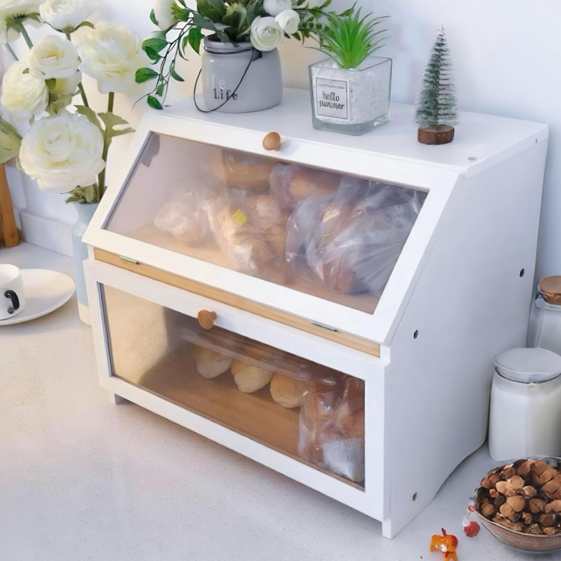 Commercial Kitchen Organization - HOMEKOKO キッチンカウンター用二層式ブレッドボックス、大容量木製ブレッドビン、家の装飾用ブレッド収納、キッチンオーガナイザー、パントリー収納容器