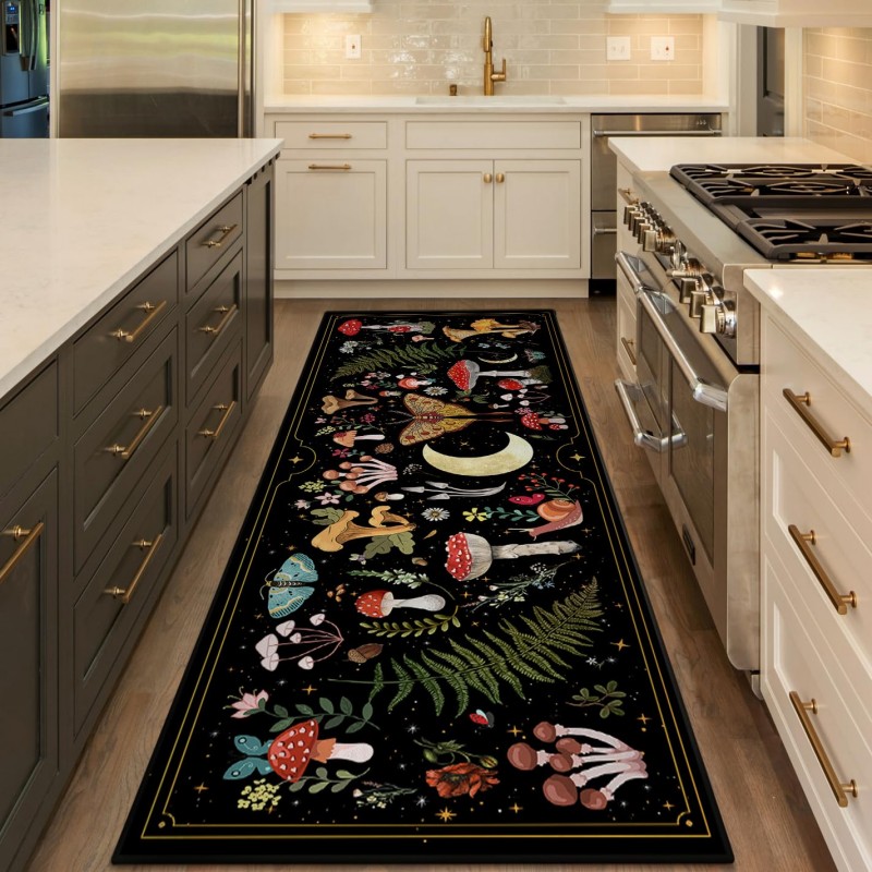 Commercial Kitchen Background - ペルシャ花柄ランナーラグベージュ背景オレンジブルーの蔓模様カーペット滑り止めフロアマット廊下キッチンマット用