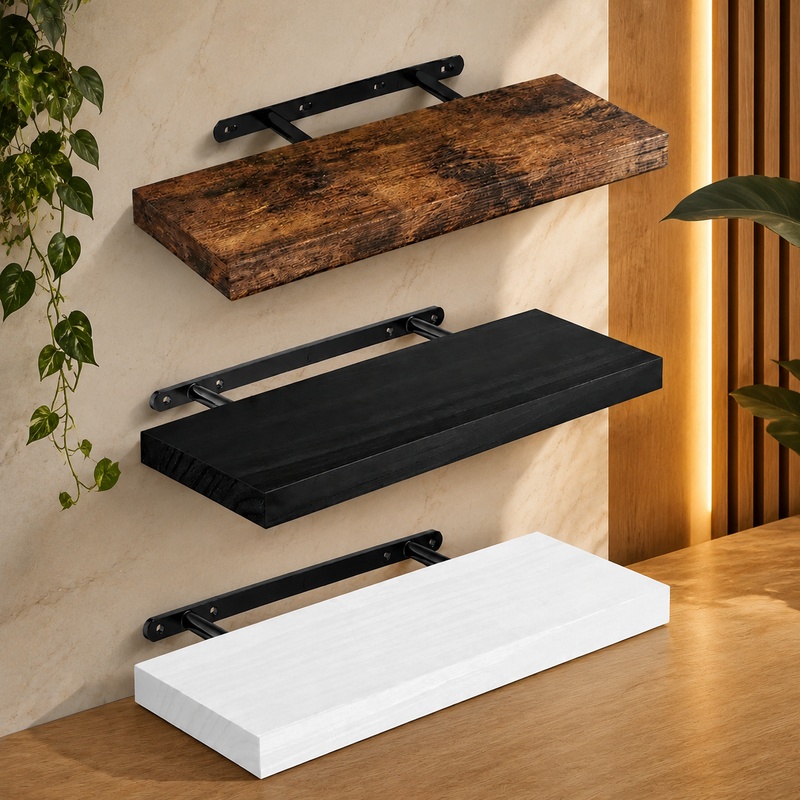 Commercial Kitchen Rack - 耐久性のあるフローティングウォールシェルフ、キッチン、バスルーム、子供部屋、リビングルームの収納に最適な隠しサポート付き