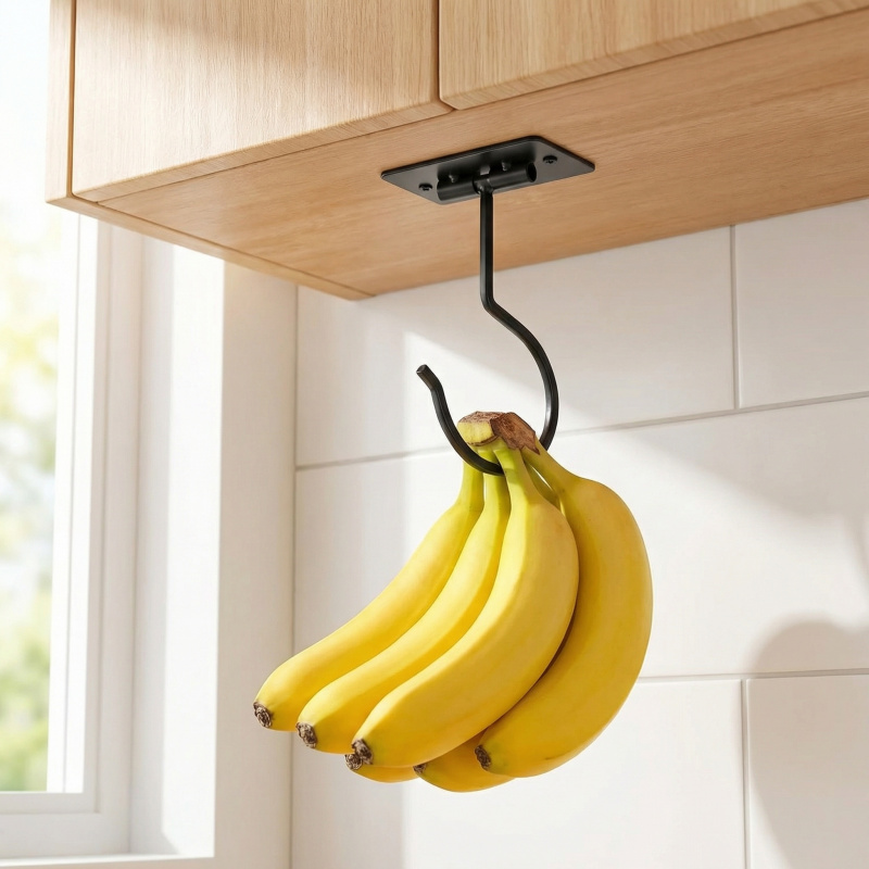 Commercial Kitchen Organization - ブラックメタル製粘着式バナナフック折りたたみ式収納ラック省スペースキッチンキャビネット食品オーガナイザー1～2個