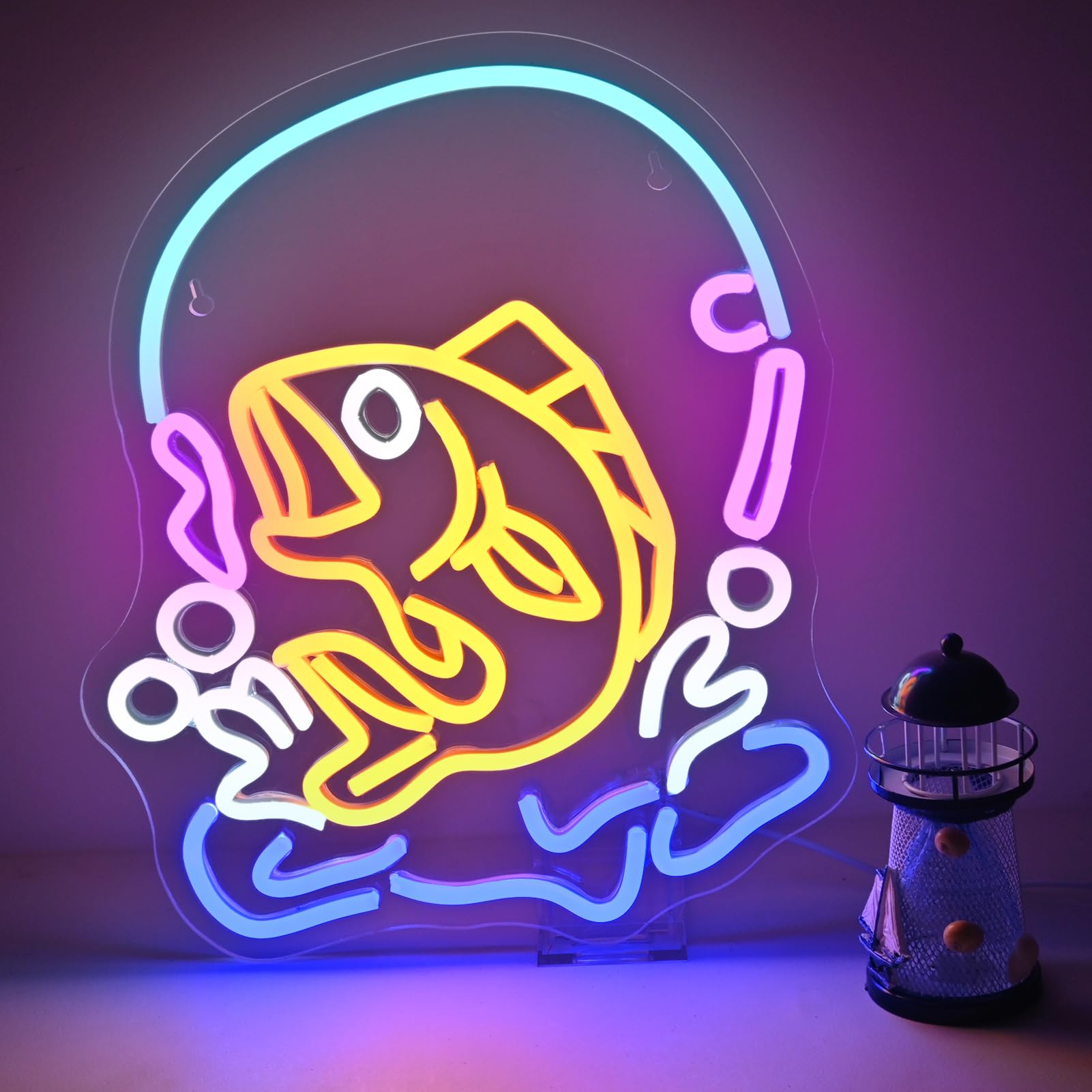 Commercial Kitchen Lighting Design - 釣りネオンサイン 魚 LED ライト 鯉のデザイン 風変わりな海の装飾