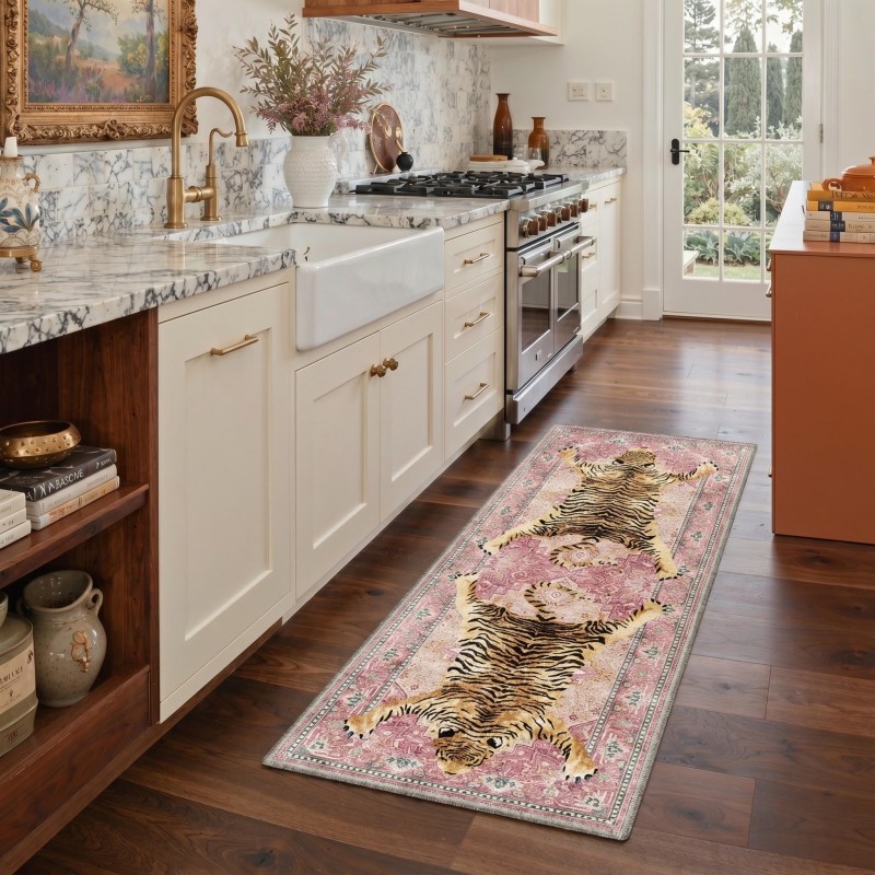 ペルシャ花柄ランナーラグベージュ背景オレンジブルーの蔓模様カ - Commercial Kitchen Background のレビューと価格