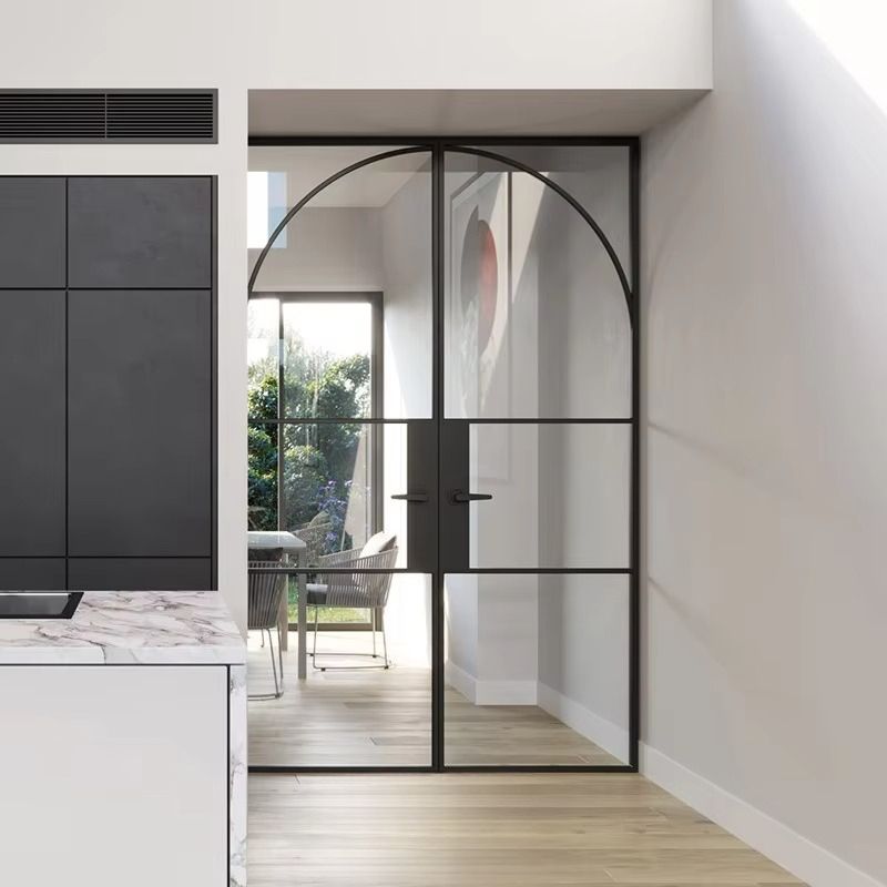 現代的なスライド式室内ガラスドア、黒色の金属フレーム、ミニマ - Commercial Kitchen Interior のレビューと価格
