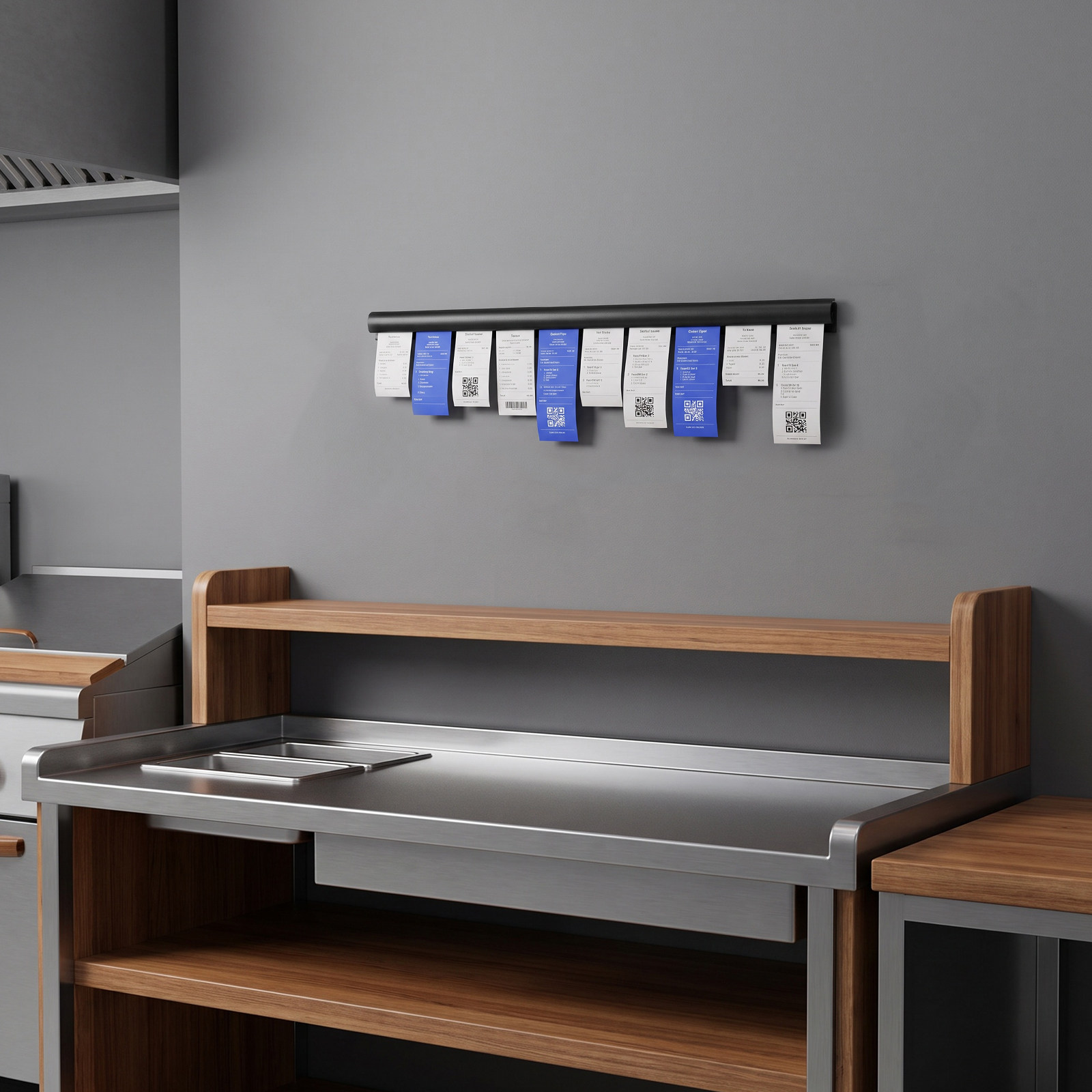 黒色のスライド式チェックラックチケットホルダー、キッチン注文 - Commercial Kitchen Rack のレビューと価格