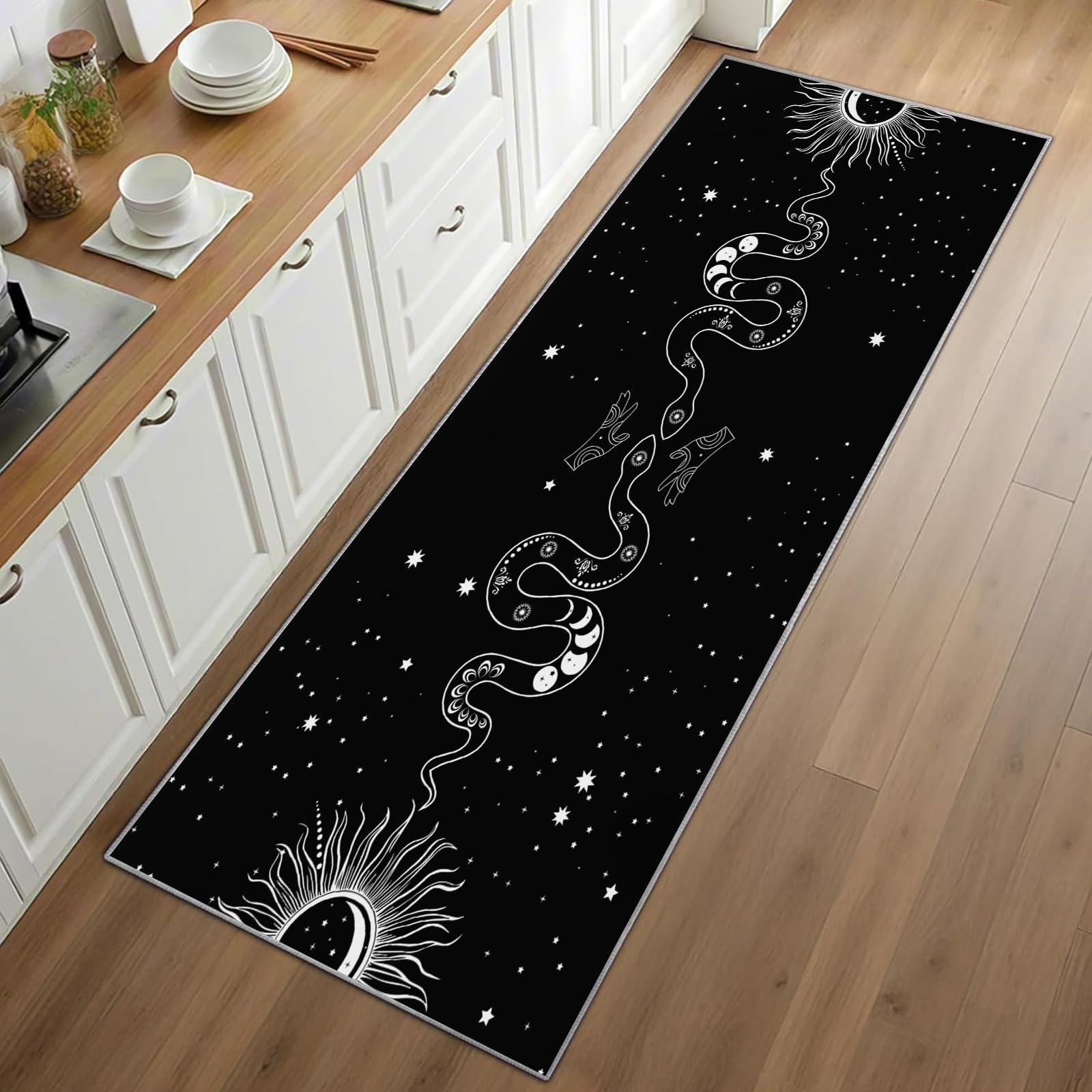 ゴシックスネークランナーラグ黒背景華やかなボーダーパターンカ - Commercial Kitchen Background のレビューと価格