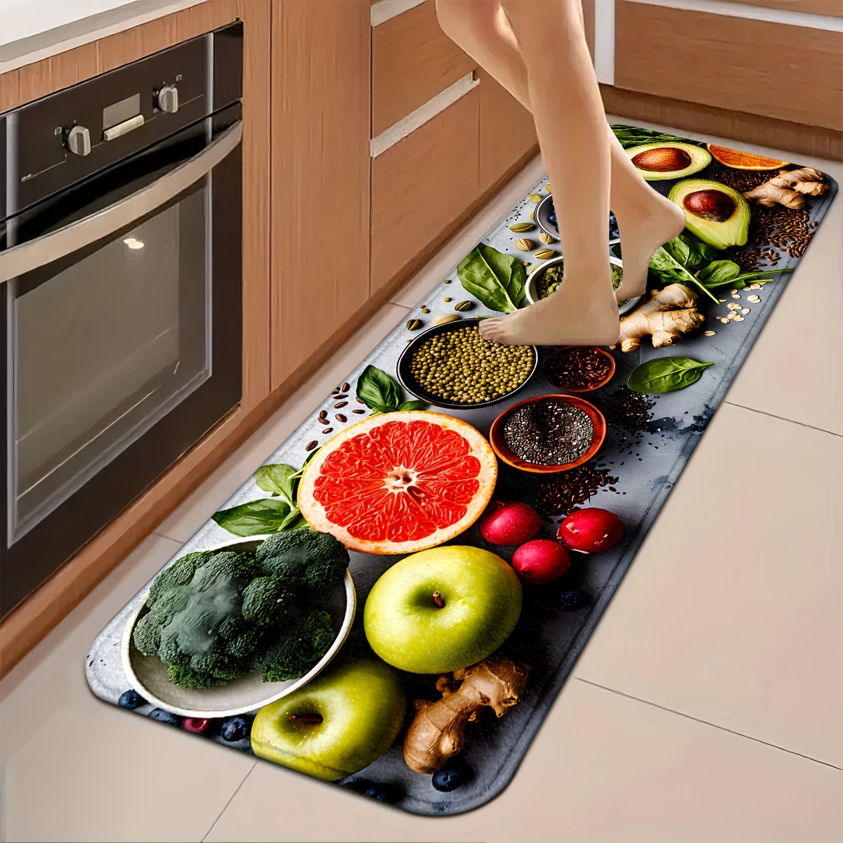 リアルなブロッコリー、リンゴ、グレープフルーツ、アボカド、ジ - Commercial Kitchen Background のレビューと価格