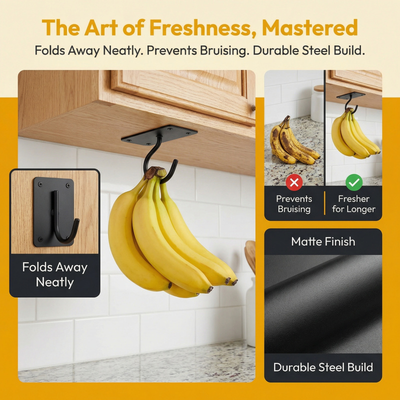 ブラックメタル製粘着式バナナフック折りたたみ式収納ラック省ス - Commercial Kitchen Organization のレビューと価格