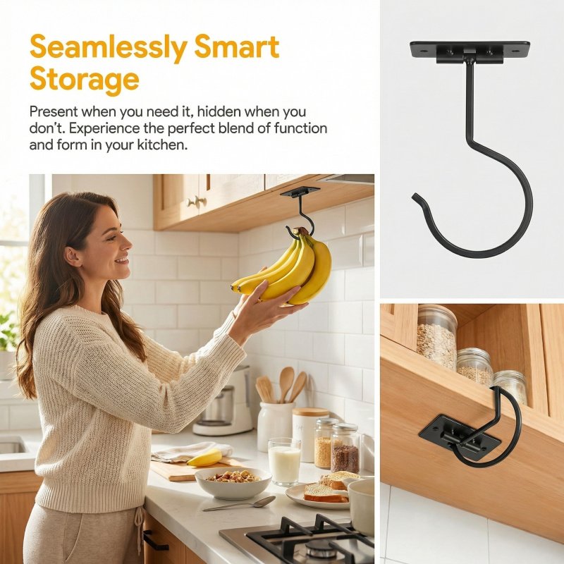 ブラックメタル製粘着式バナナフック折りたたみ式収納ラック省ス - Commercial Kitchen Organization のレビューと価格