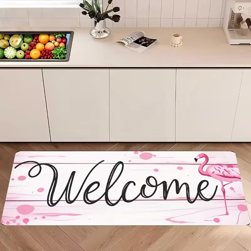 ピンクフラミンゴウェルカムロングキッチンラグ素朴なライトウッ - Commercial Kitchen Background のレビューと価格